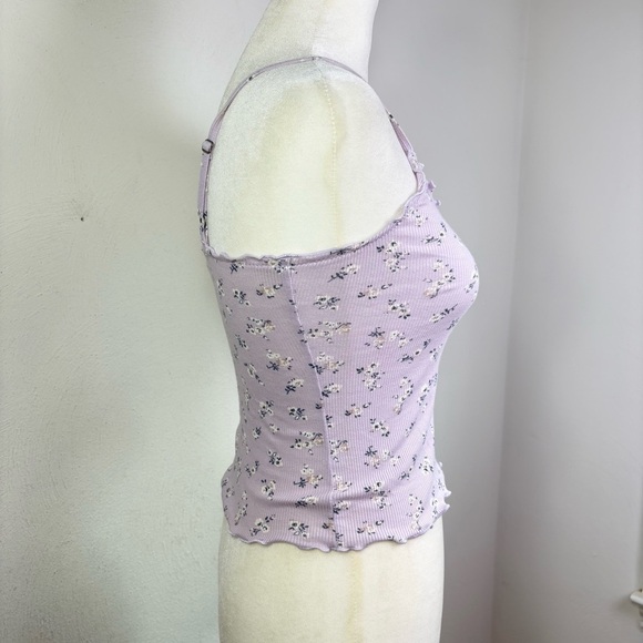 NEW Hollister Y2K babydoll ditzy ditsy floral print lettuce edge lavender cami S - Picture 6 of 16